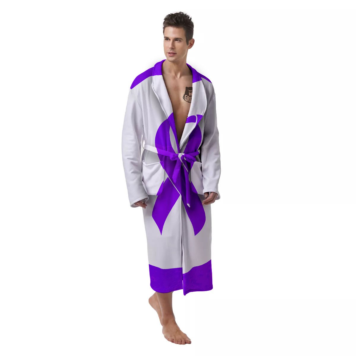 Cancer Awareness Ribbon Purple Print Men's Robe-grizzshop