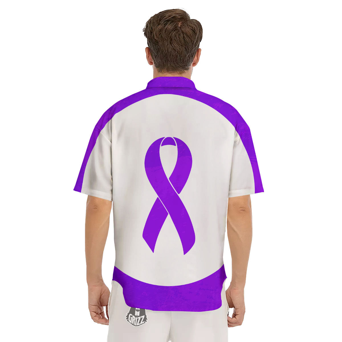 Cancer Awareness Ribbon Purple Print Men's Short Sleeve Shirts-grizzshop