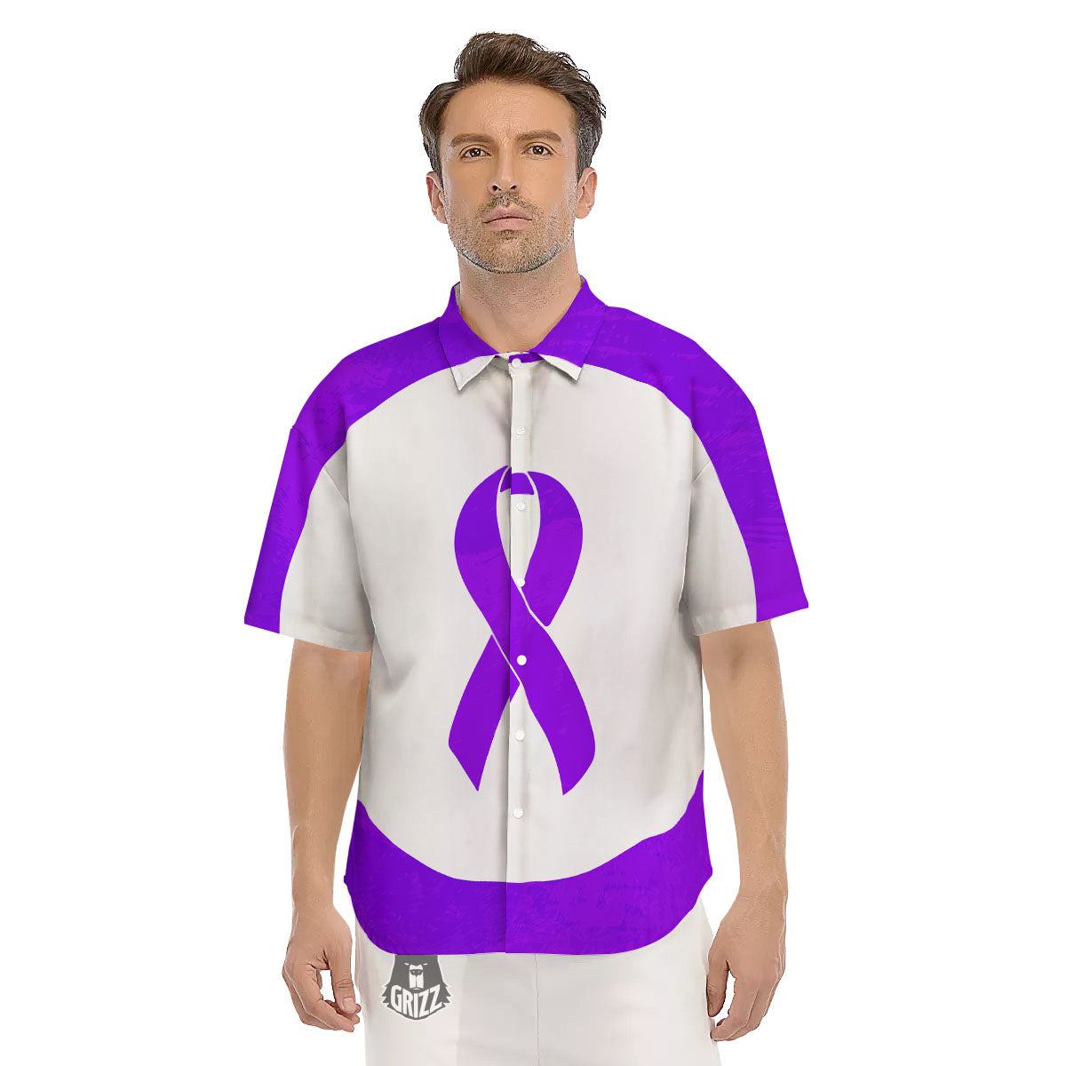 Cancer Awareness Ribbon Purple Print Men's Short Sleeve Shirts-grizzshop