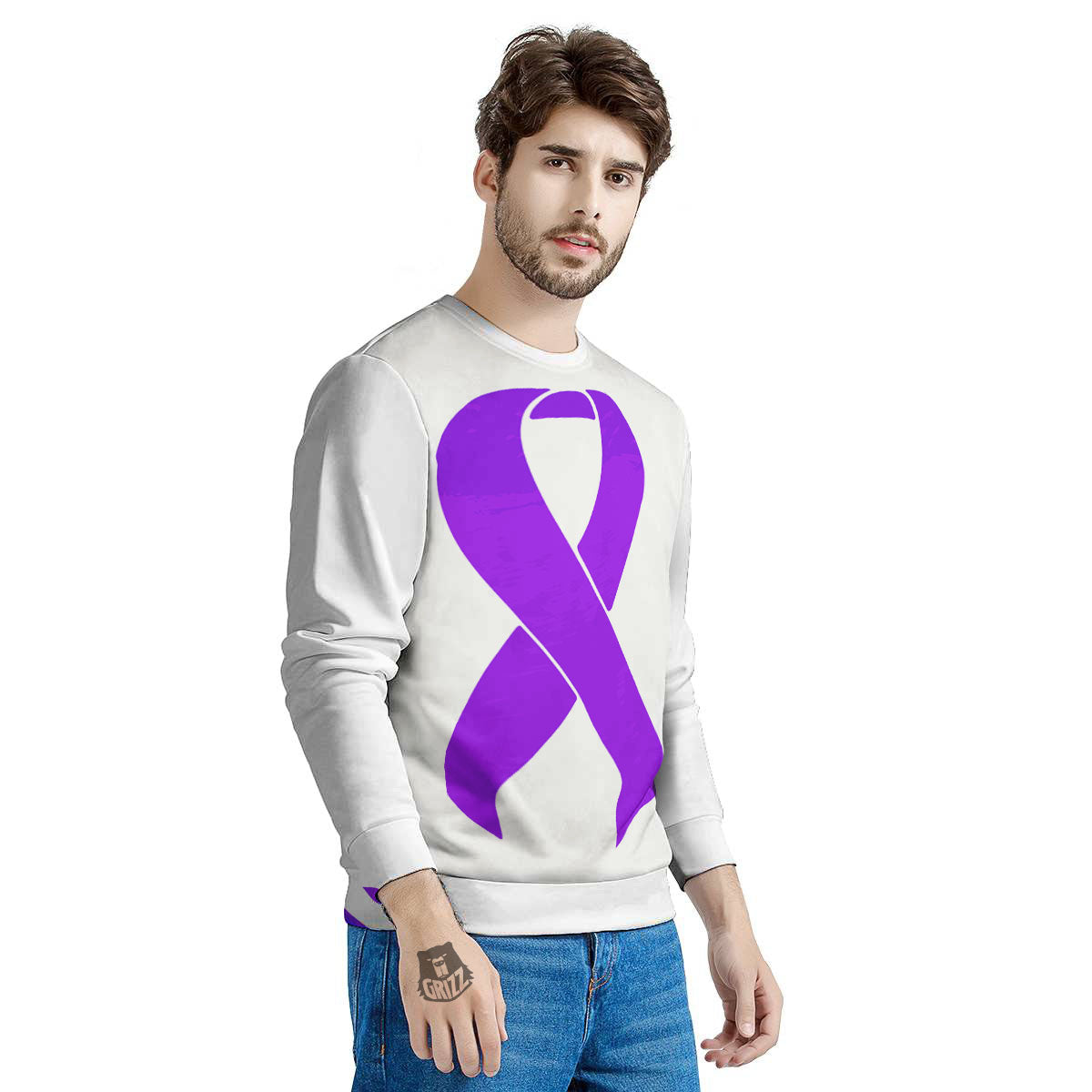 Cancer Awareness Ribbon Purple Print Men's Sweatshirt-grizzshop
