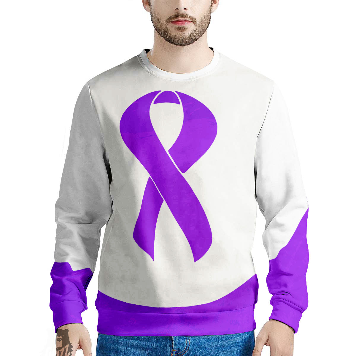 Cancer Awareness Ribbon Purple Print Men's Sweatshirt-grizzshop