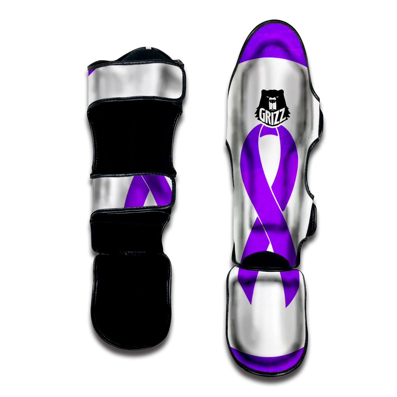 Cancer Awareness Ribbon Purple Print Muay Thai Shin Guards-grizzshop