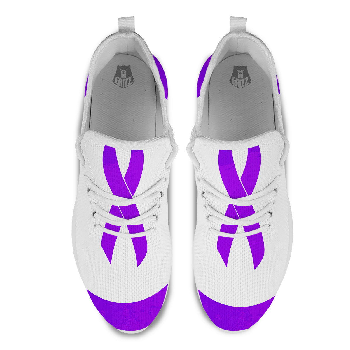 Cancer Awareness Ribbon Purple Print White Athletic Shoes-grizzshop