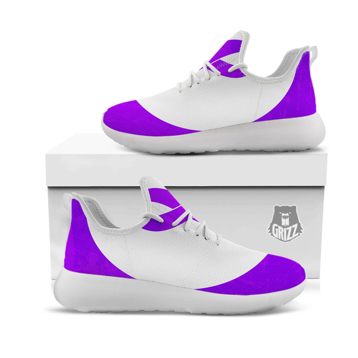 Cancer Awareness Ribbon Purple Print White Athletic Shoes-grizzshop