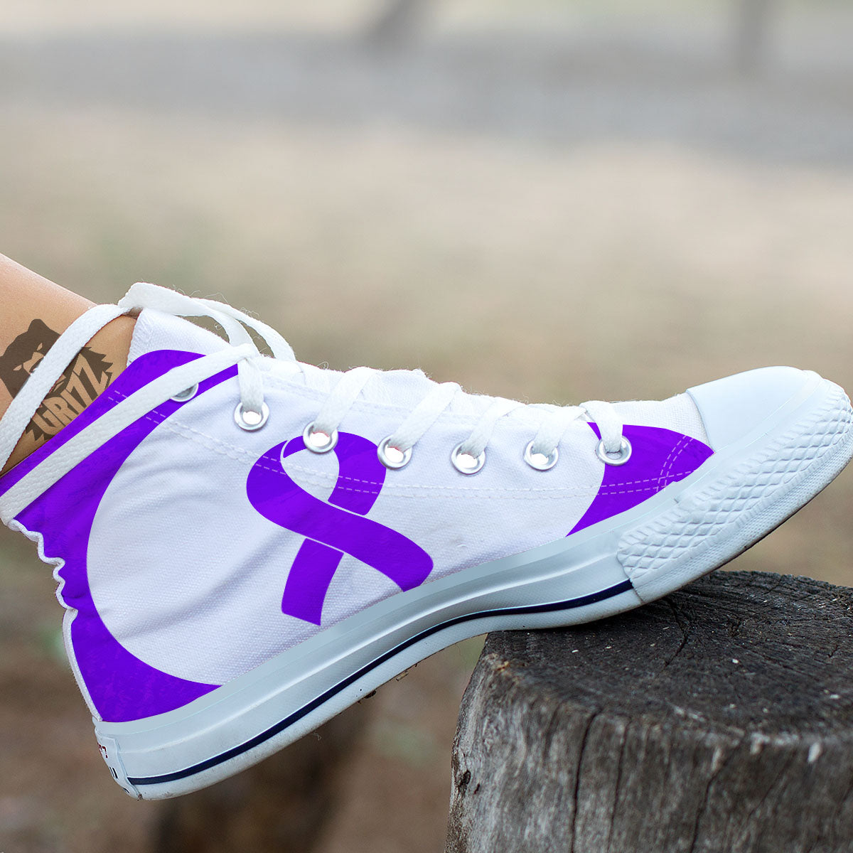 Cancer Awareness Ribbon Purple Print White High Top Shoes-grizzshop