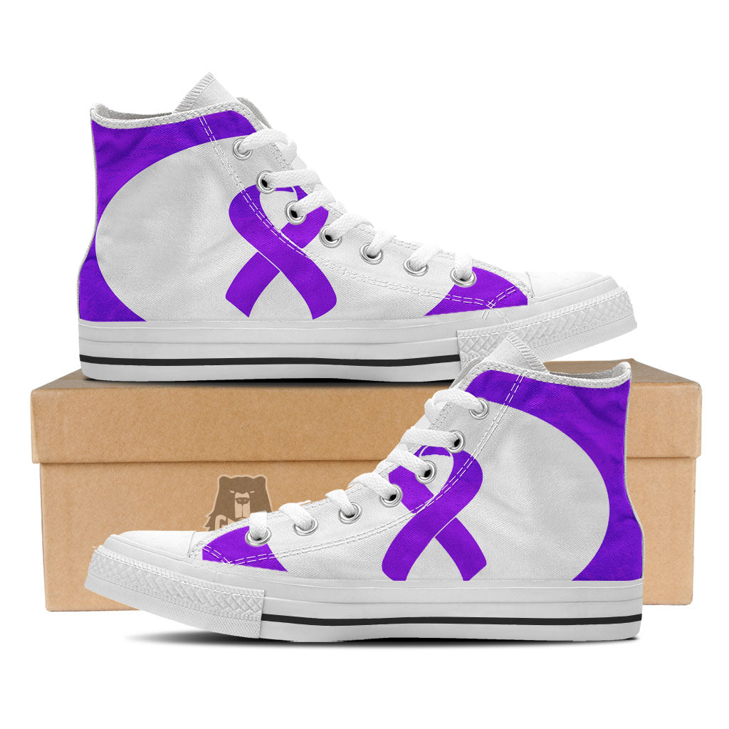 Cancer Awareness Ribbon Purple Print White High Top Shoes-grizzshop