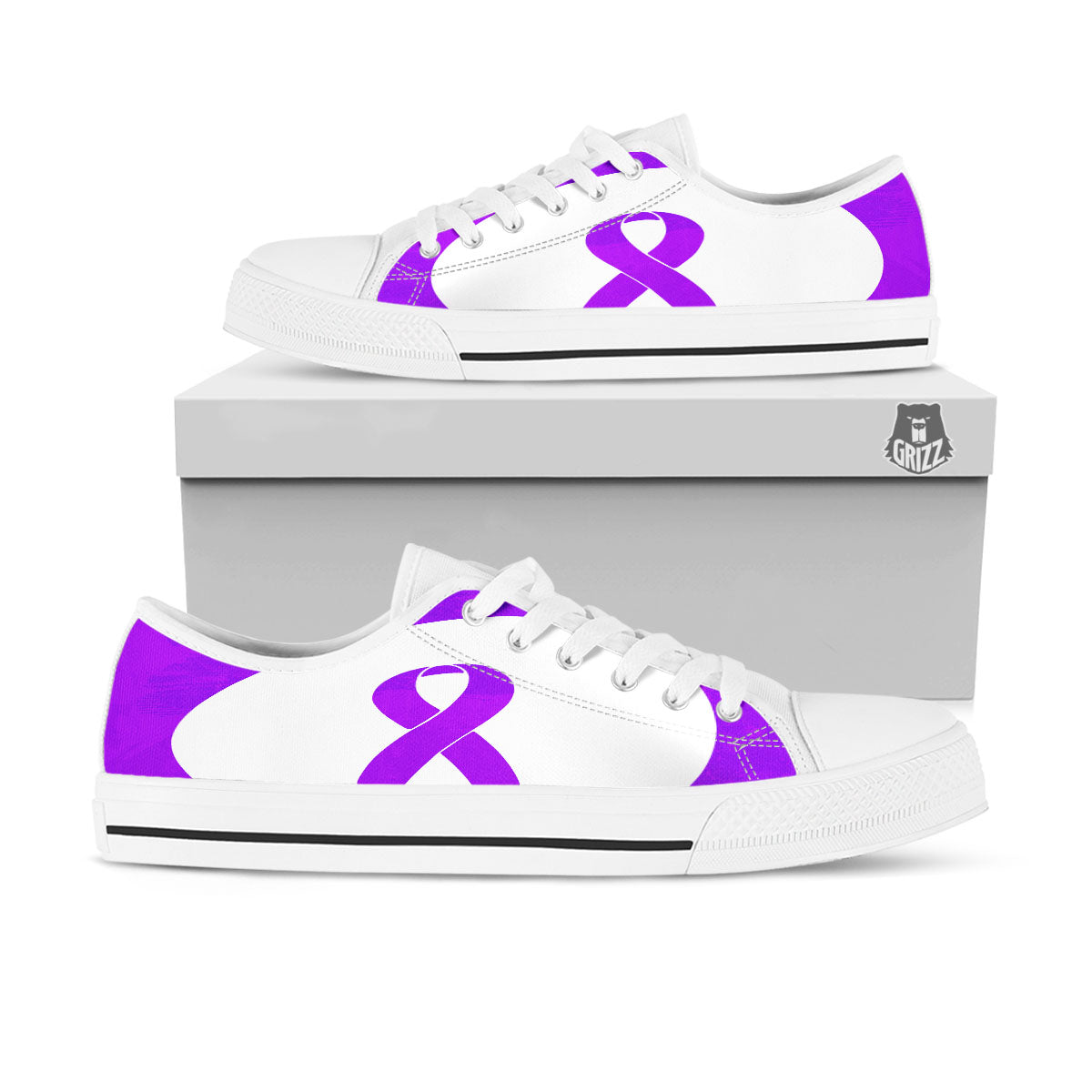 Cancer Awareness Ribbon Purple Print White Low Top Shoes-grizzshop