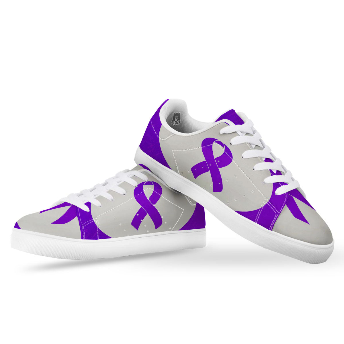 Cancer Awareness Ribbon Purple Print White Low Top Sneakers-grizzshop