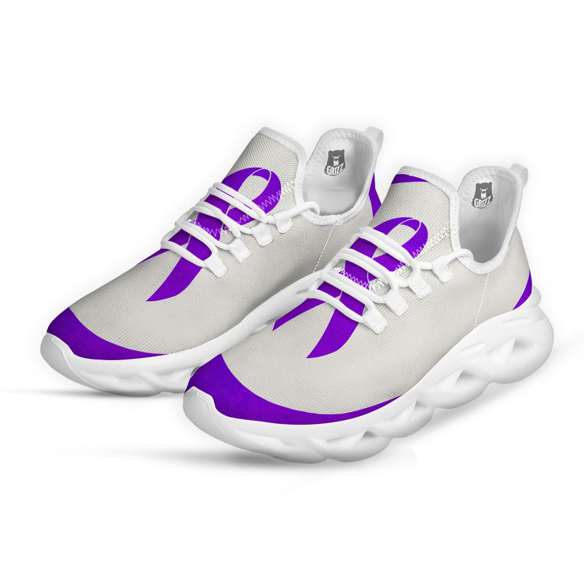 Cancer Awareness Ribbon Purple Print White Running Shoes-grizzshop