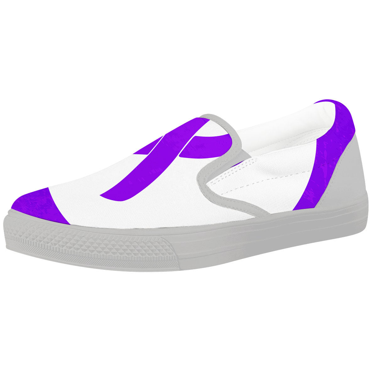 Cancer Awareness Ribbon Purple Print White Slip On Shoes-grizzshop