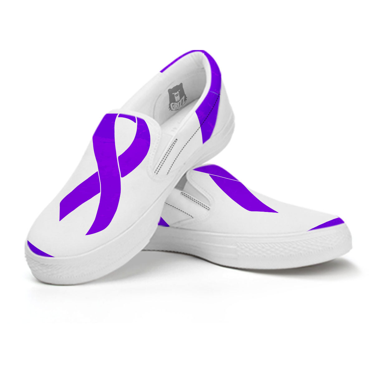 Cancer Awareness Ribbon Purple Print White Slip On Shoes-grizzshop