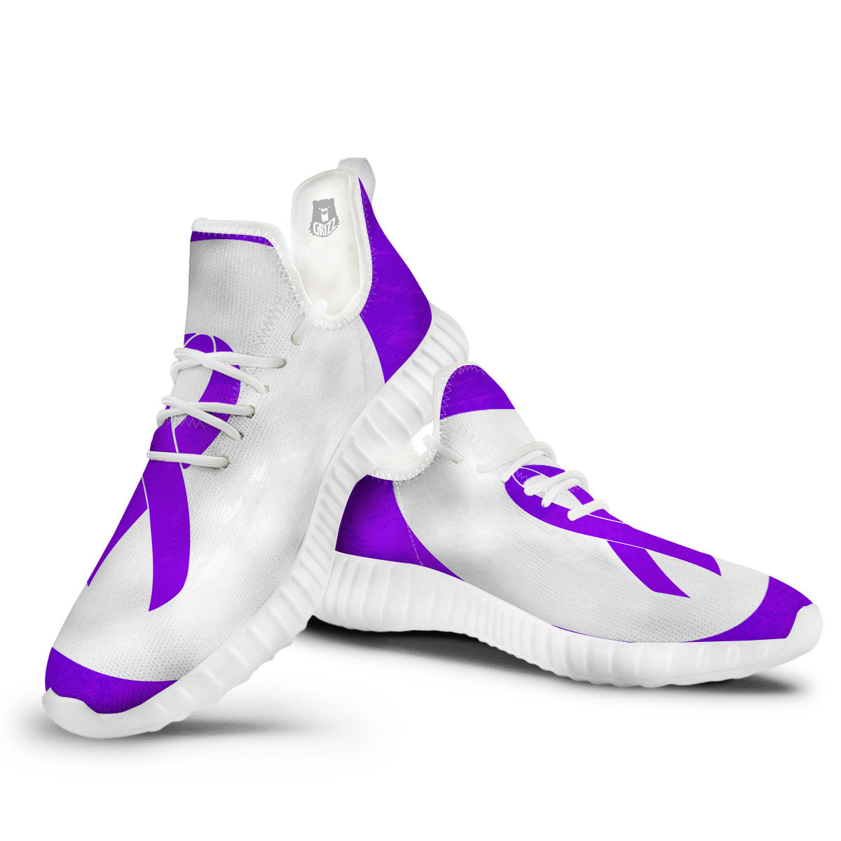 Cancer Awareness Ribbon Purple Print White Walking Shoes-grizzshop