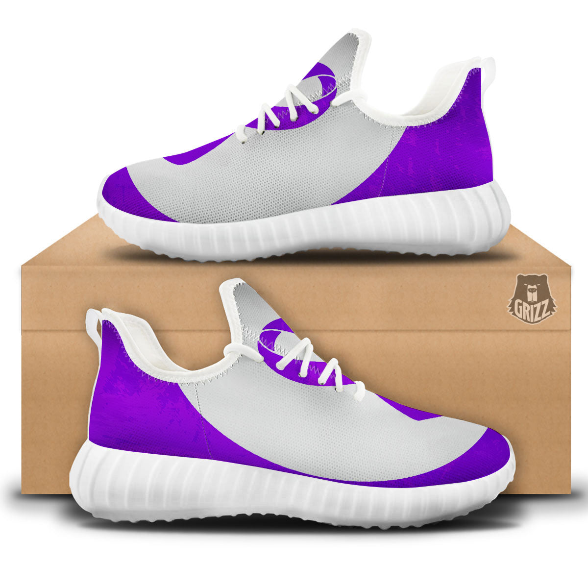 Cancer Awareness Ribbon Purple Print White Walking Shoes-grizzshop