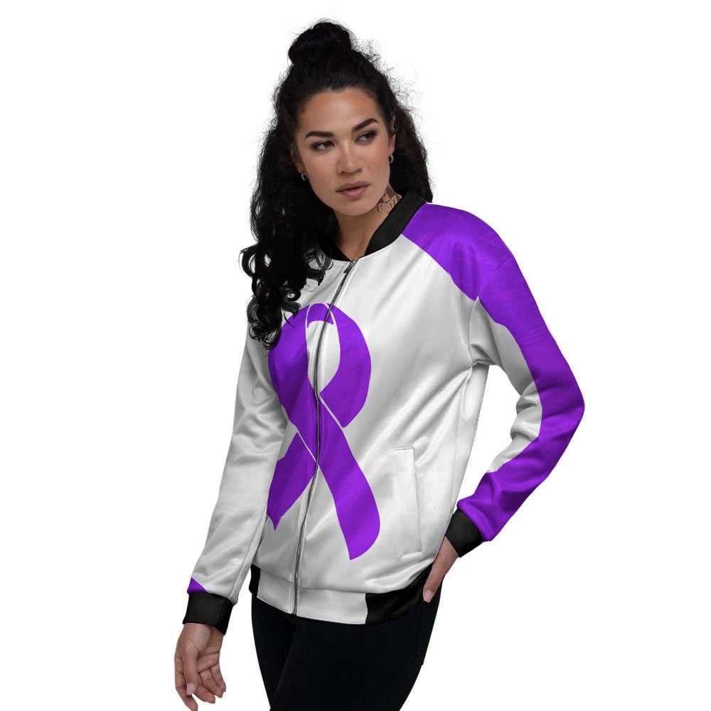 Cancer Awareness Ribbon Purple Print Women's Bomber Jacket-grizzshop