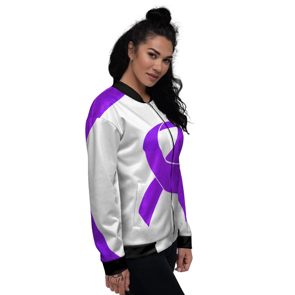 Cancer Awareness Ribbon Purple Print Women's Bomber Jacket-grizzshop
