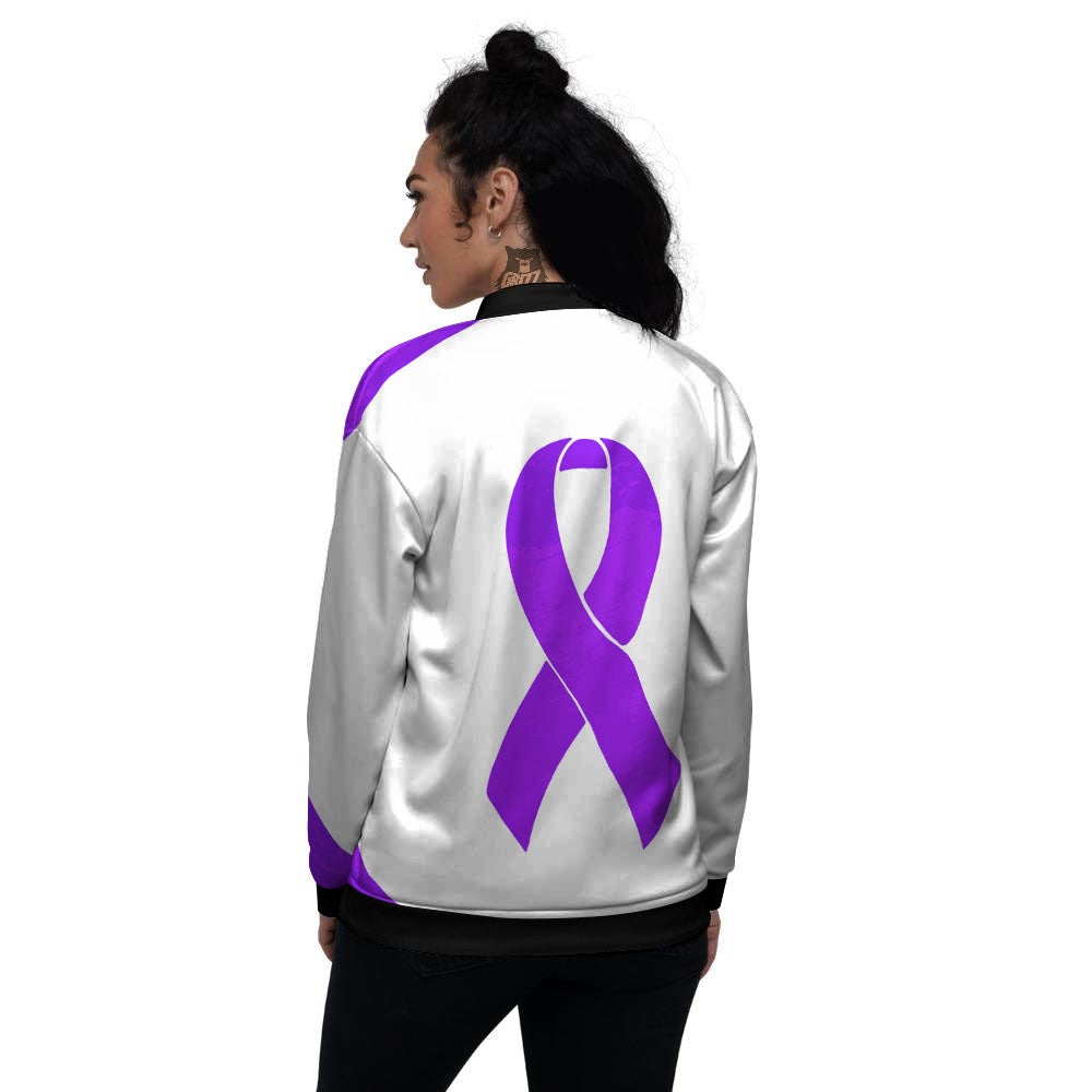 Cancer Awareness Ribbon Purple Print Women's Bomber Jacket-grizzshop