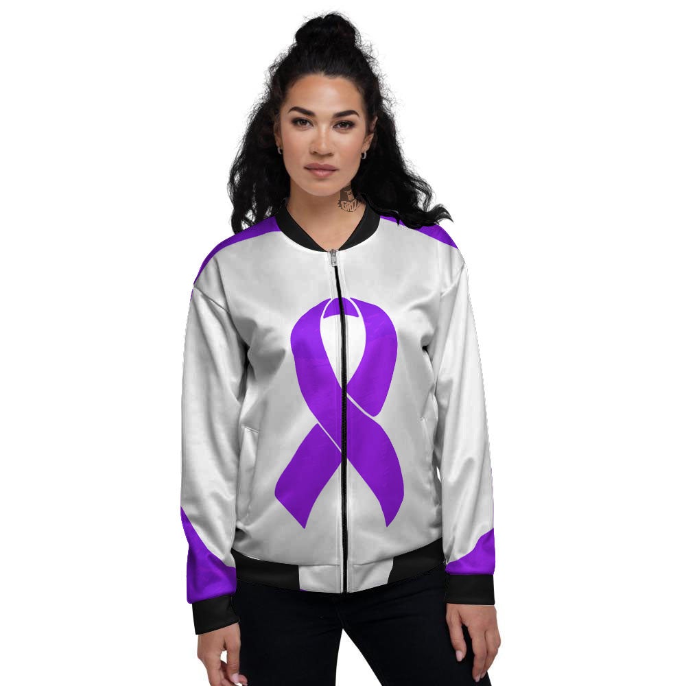 Cancer Awareness Ribbon Purple Print Women's Bomber Jacket-grizzshop