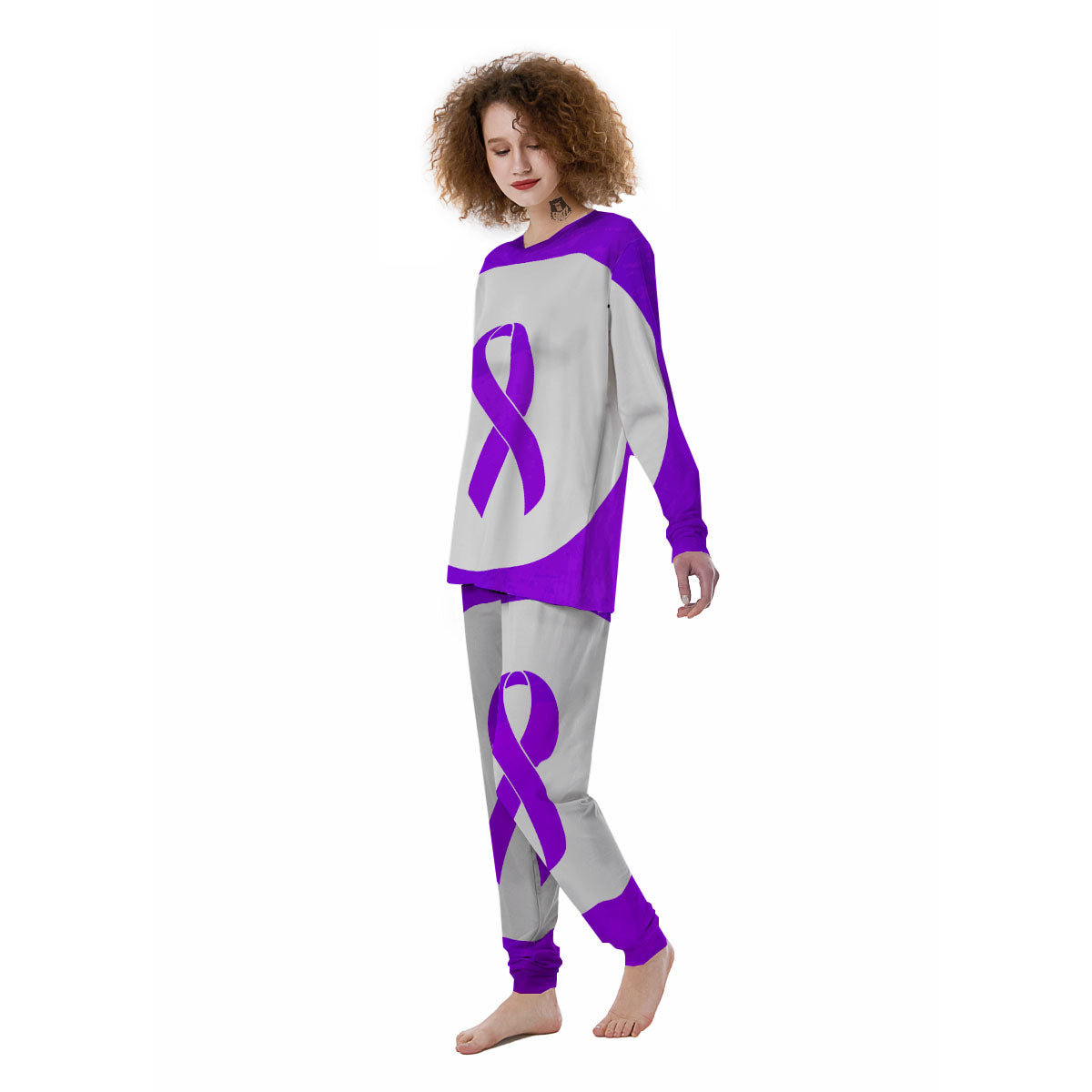 Cancer Awareness Ribbon Purple Print Women's Pajamas-grizzshop