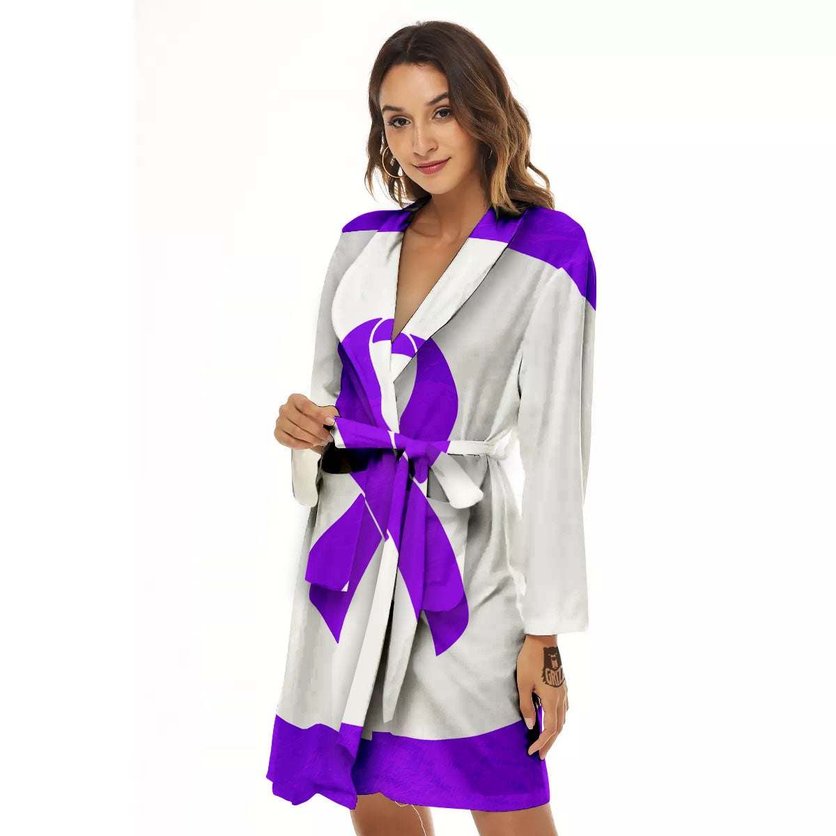 Cancer Awareness Ribbon Purple Print Women's Robe-grizzshop