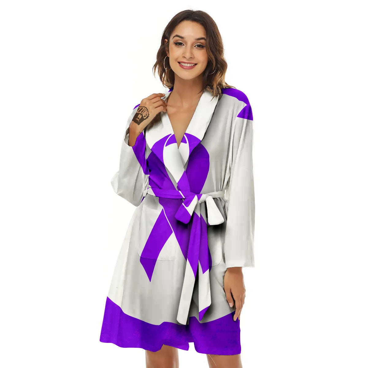 Cancer Awareness Ribbon Purple Print Women's Robe-grizzshop