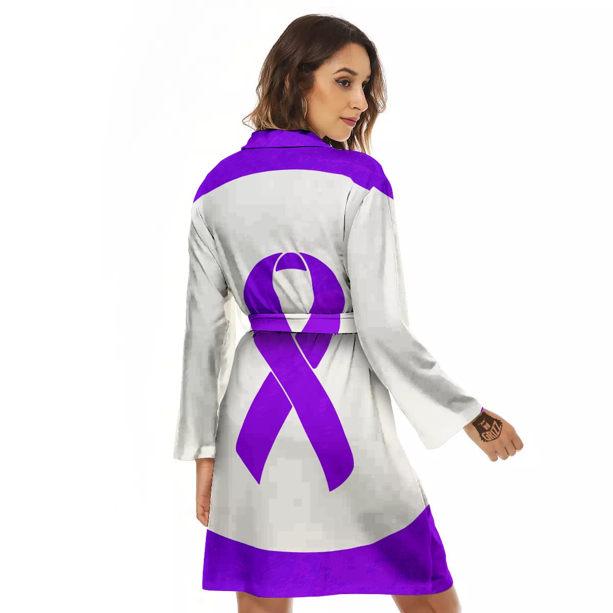Cancer Awareness Ribbon Purple Print Women's Robe-grizzshop