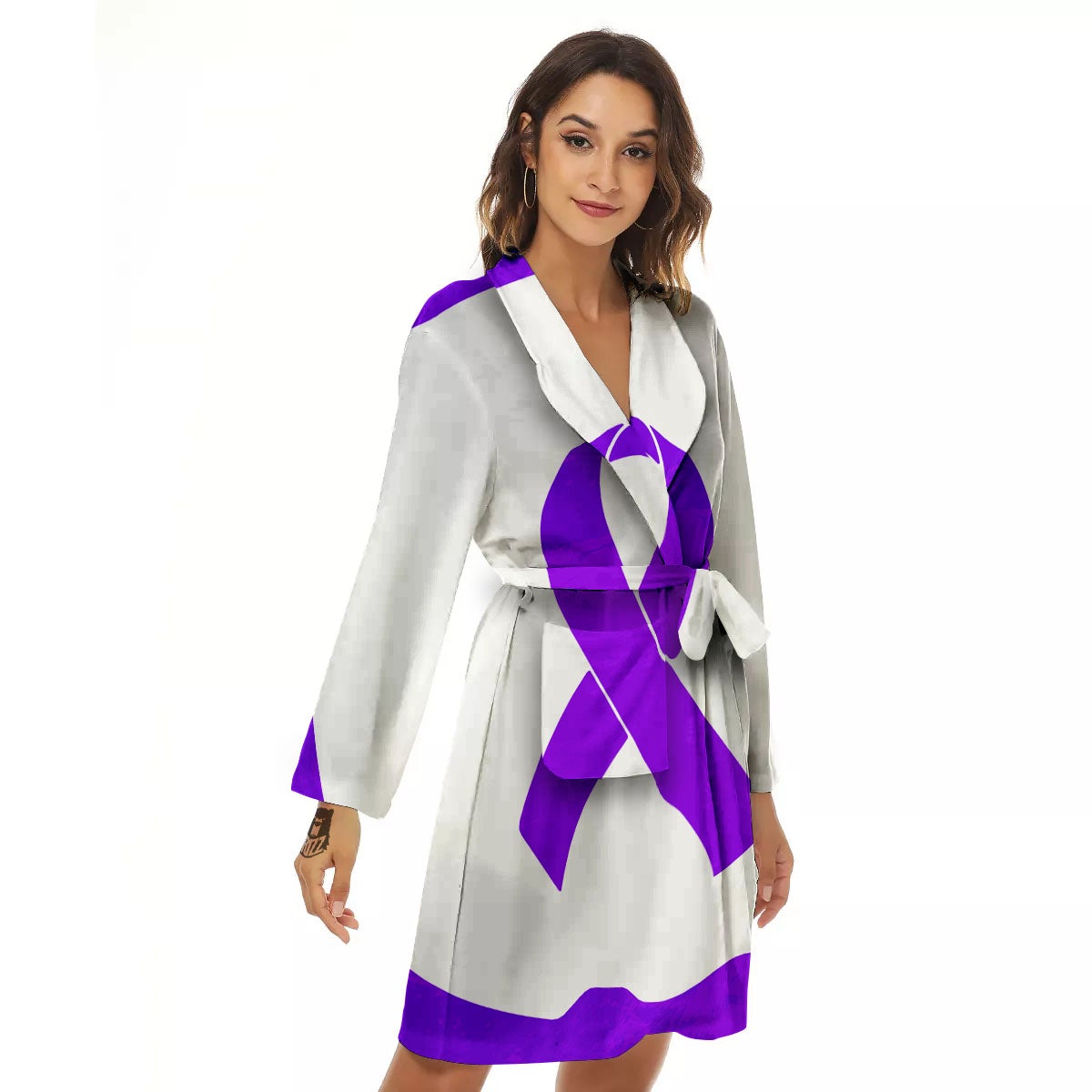Cancer Awareness Ribbon Purple Print Women's Robe-grizzshop