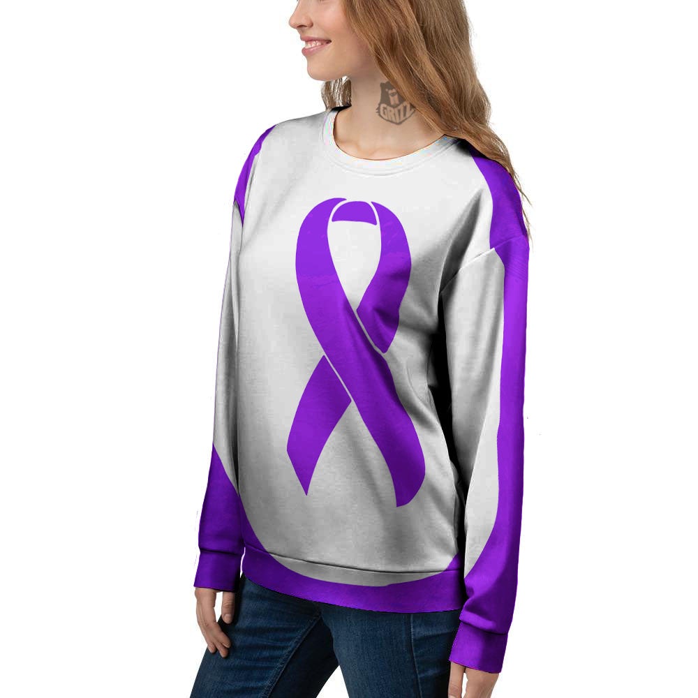 Cancer Awareness Ribbon Purple Print Women's Sweatshirt-grizzshop
