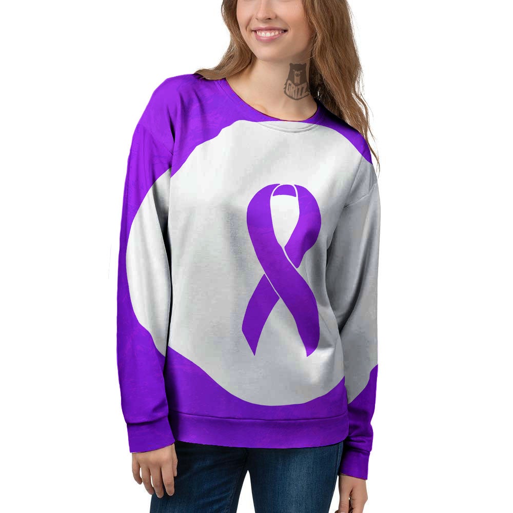 Cancer Awareness Ribbon Purple Print Women's Sweatshirt-grizzshop
