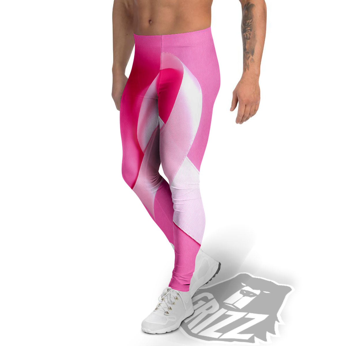 Cancer Breast Little Ribbon Print Men's Leggings-grizzshop