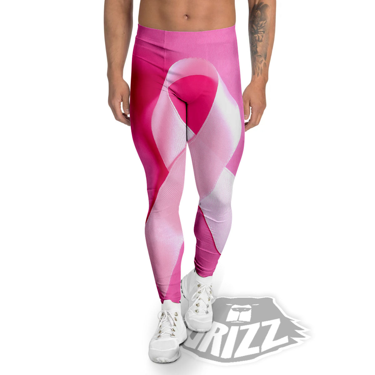 Cancer Breast Little Ribbon Print Men's Leggings-grizzshop