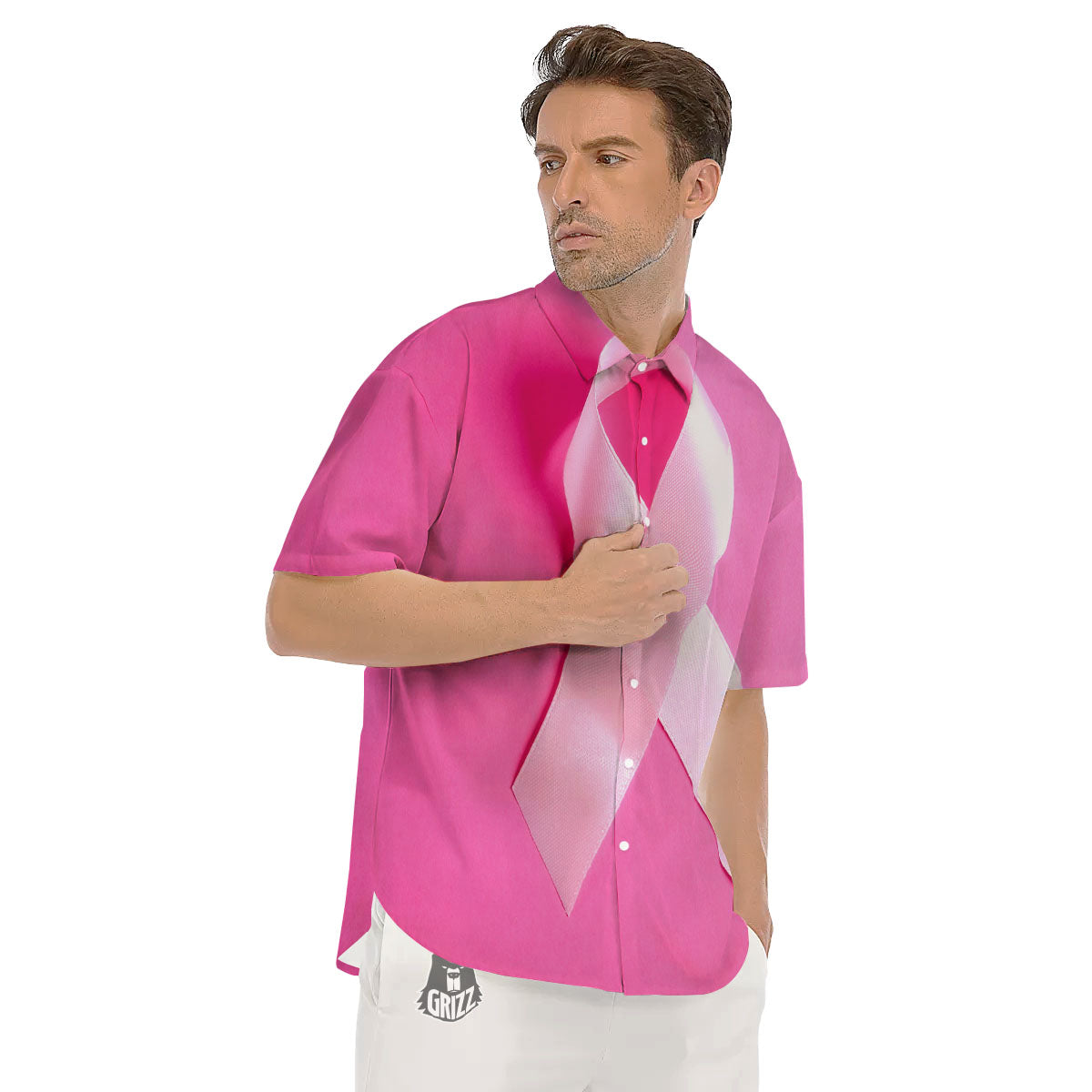 Cancer Breast Little Ribbon Print Men's Short Sleeve Shirts-grizzshop