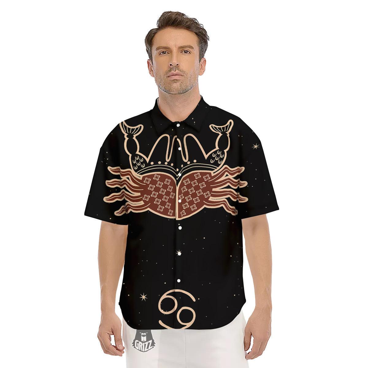 Cancer Constellation Print Men's Short Sleeve Shirts-grizzshop