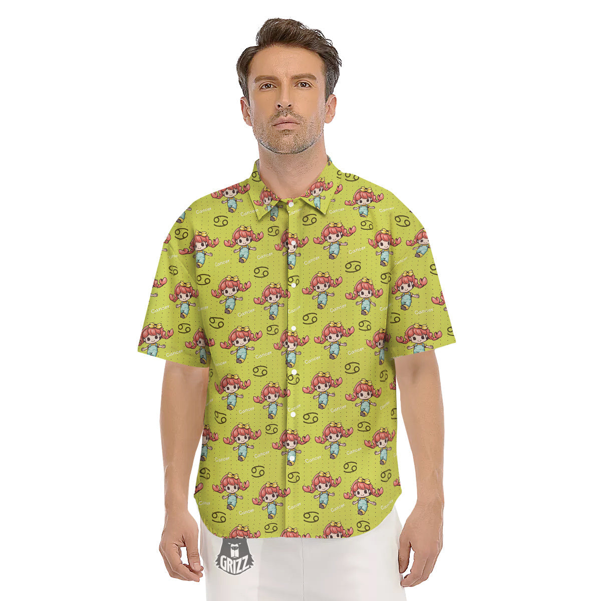 Cancer Cute Cartoon Print Pattern Men's Short Sleeve Shirts-grizzshop