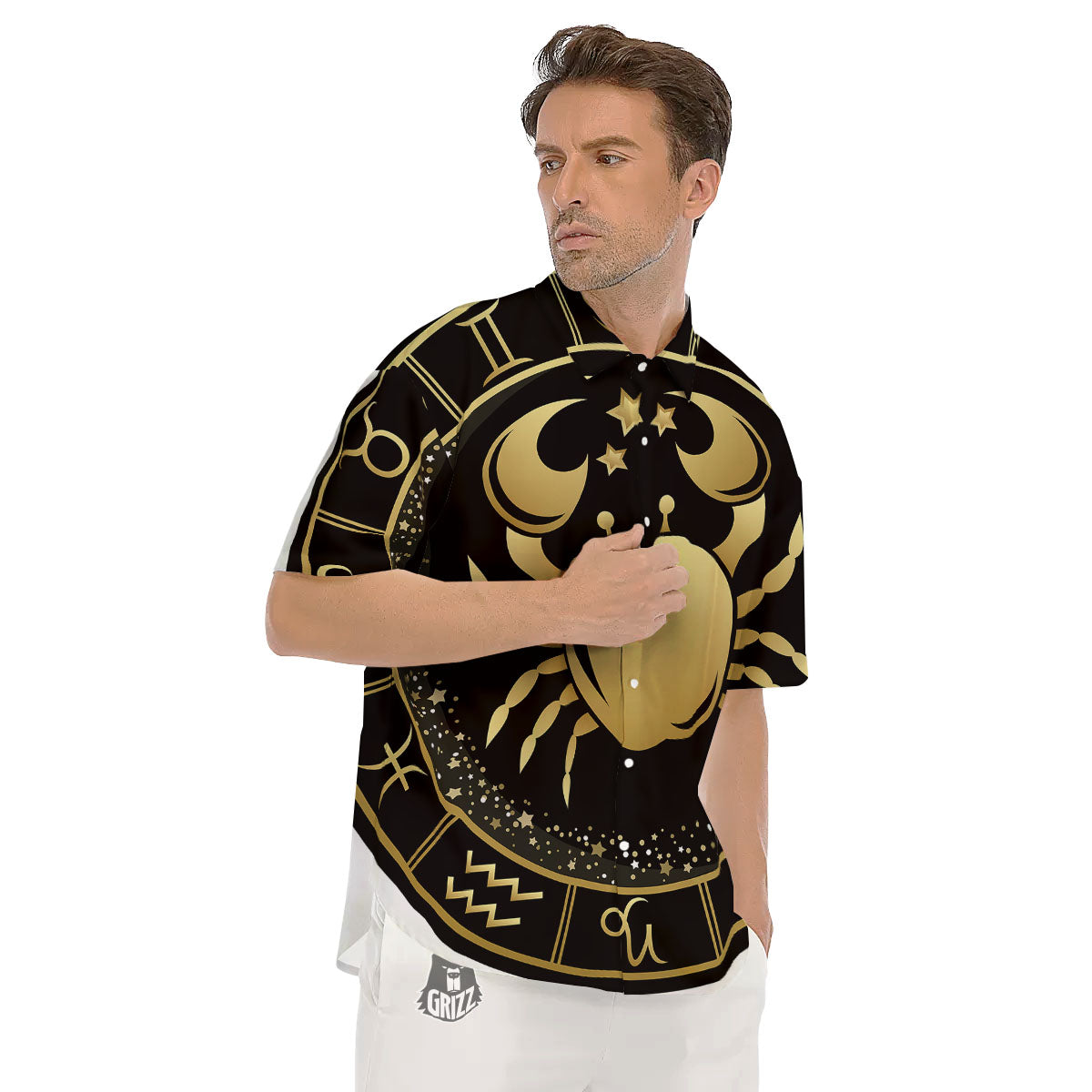 Cancer Sign Black And Gold Print Men's Short Sleeve Shirts-grizzshop