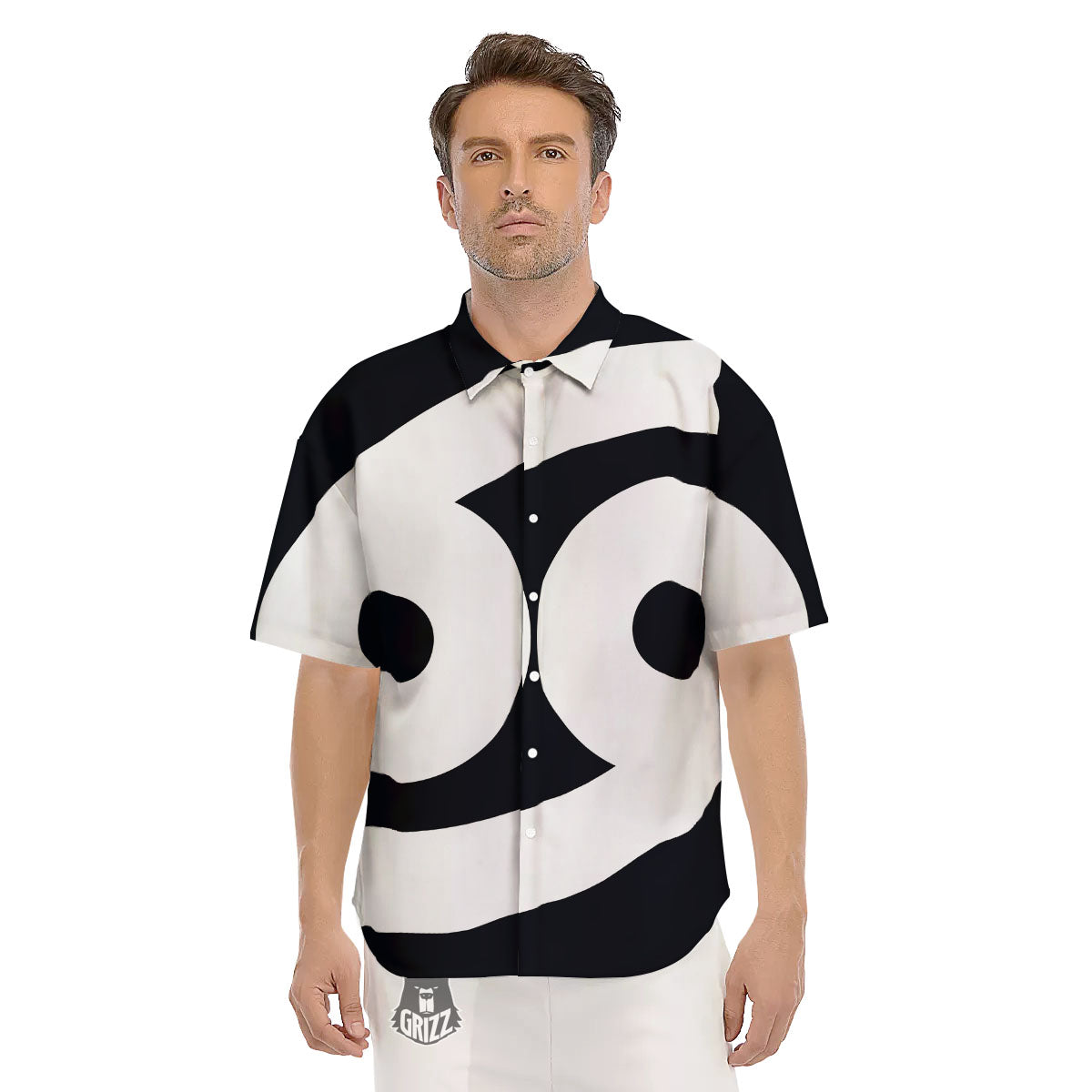 Cancer Sign White And Black Print Men's Short Sleeve Shirts-grizzshop