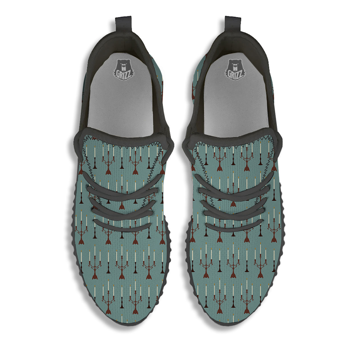 Candle Vintage Print Pattern Black Walking Shoes-grizzshop