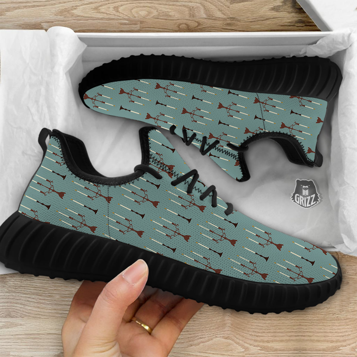 Candle Vintage Print Pattern Black Walking Shoes-grizzshop