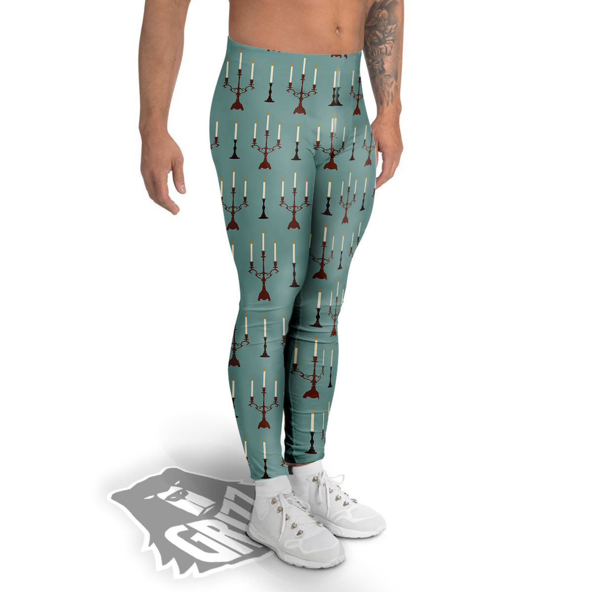 Candle Vintage Print Pattern Men's Leggings-grizzshop