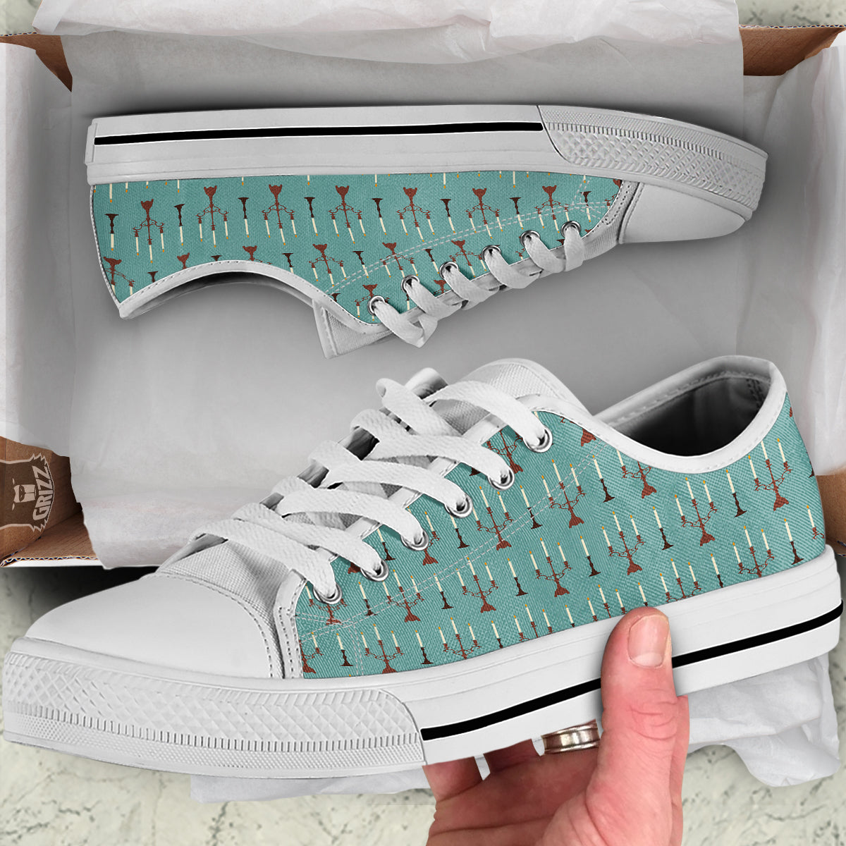 Candle Vintage Print Pattern White Low Top Shoes-grizzshop