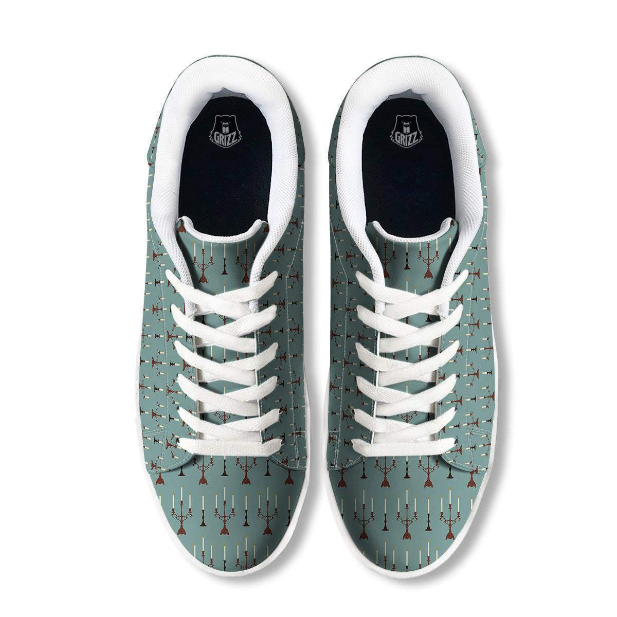 Candle Vintage Print Pattern White Low Top Sneakers-grizzshop