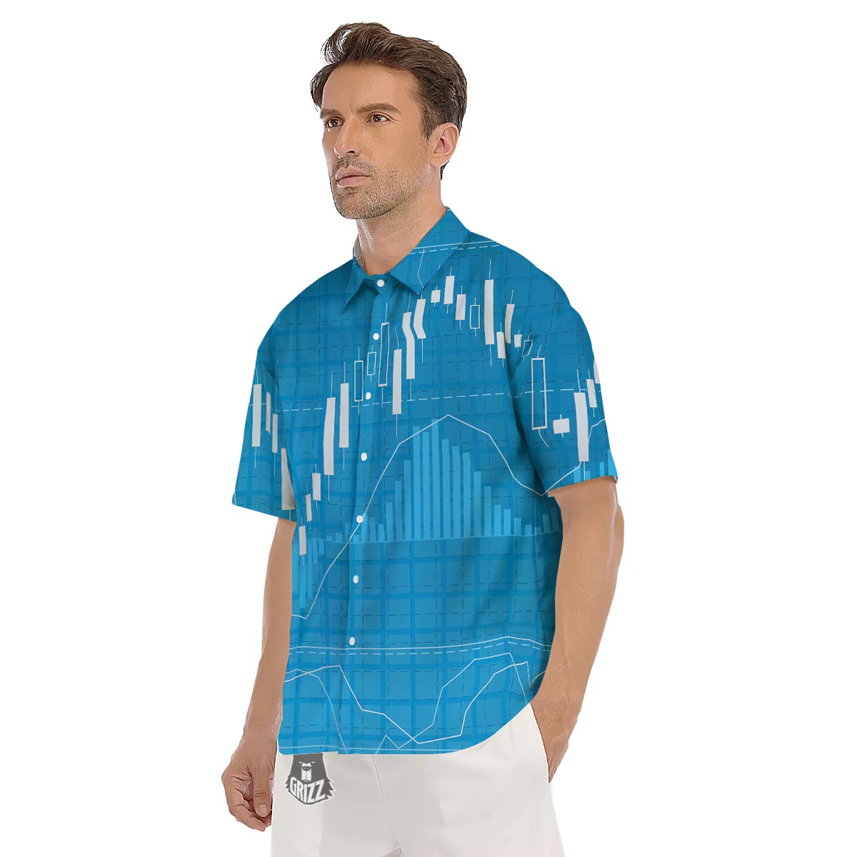 Candlestick Stock Market Print Men's Short Sleeve Shirts-grizzshop