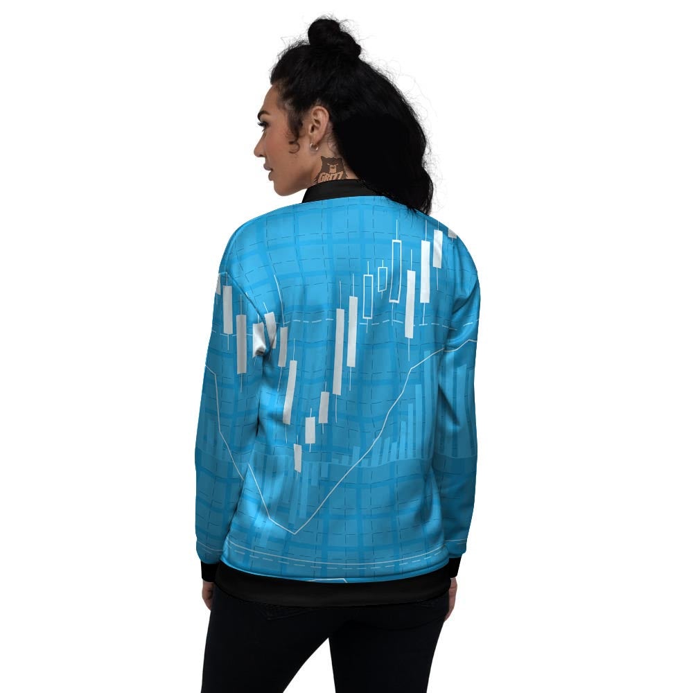 Candlestick Stock Market Print Women's Bomber Jacket-grizzshop