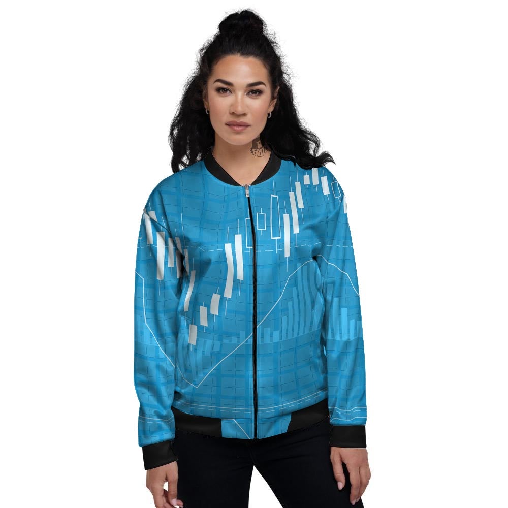 Candlestick Stock Market Print Women's Bomber Jacket-grizzshop