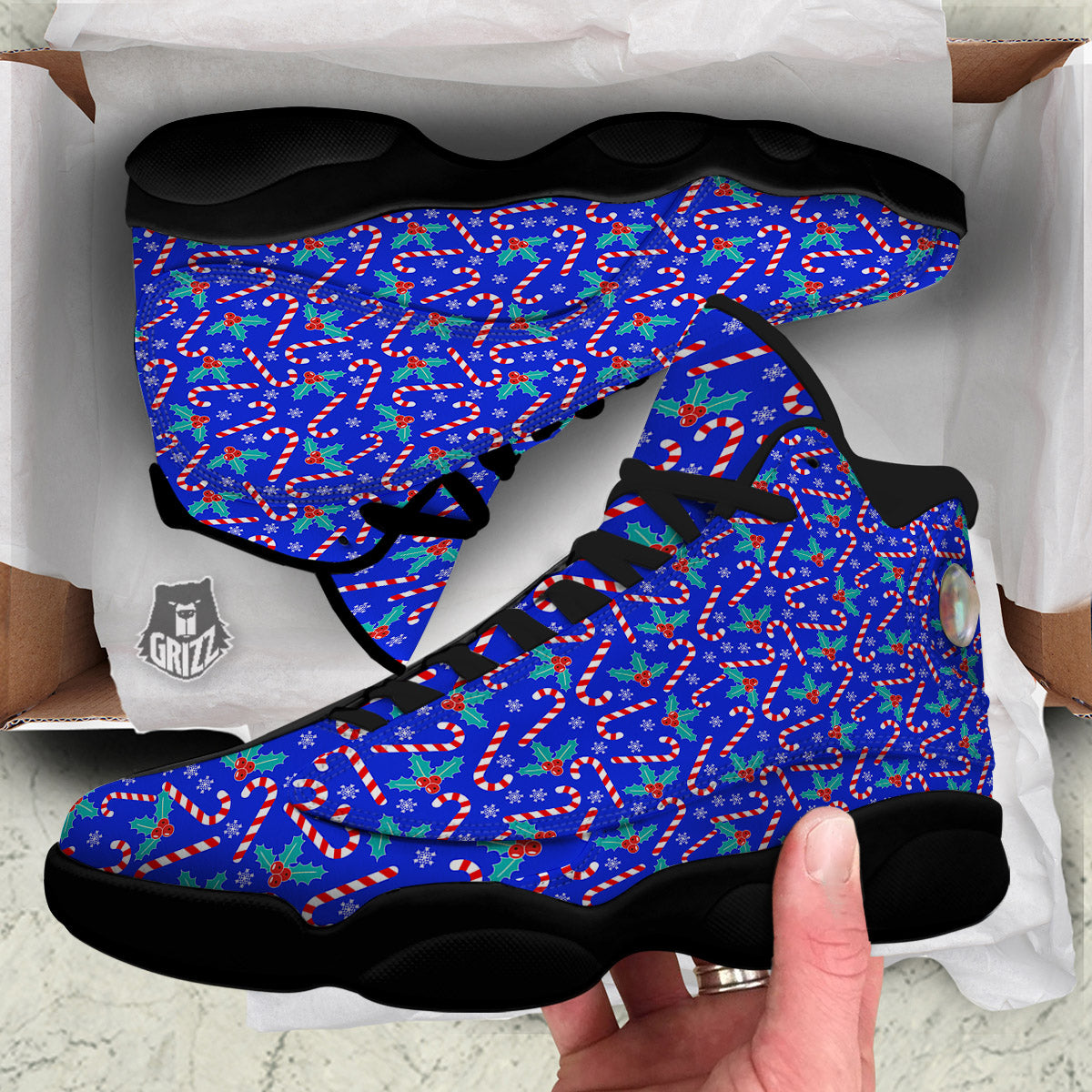 Candy And Christmas Berry Print Pattern Black Basketball Shoes-grizzshop