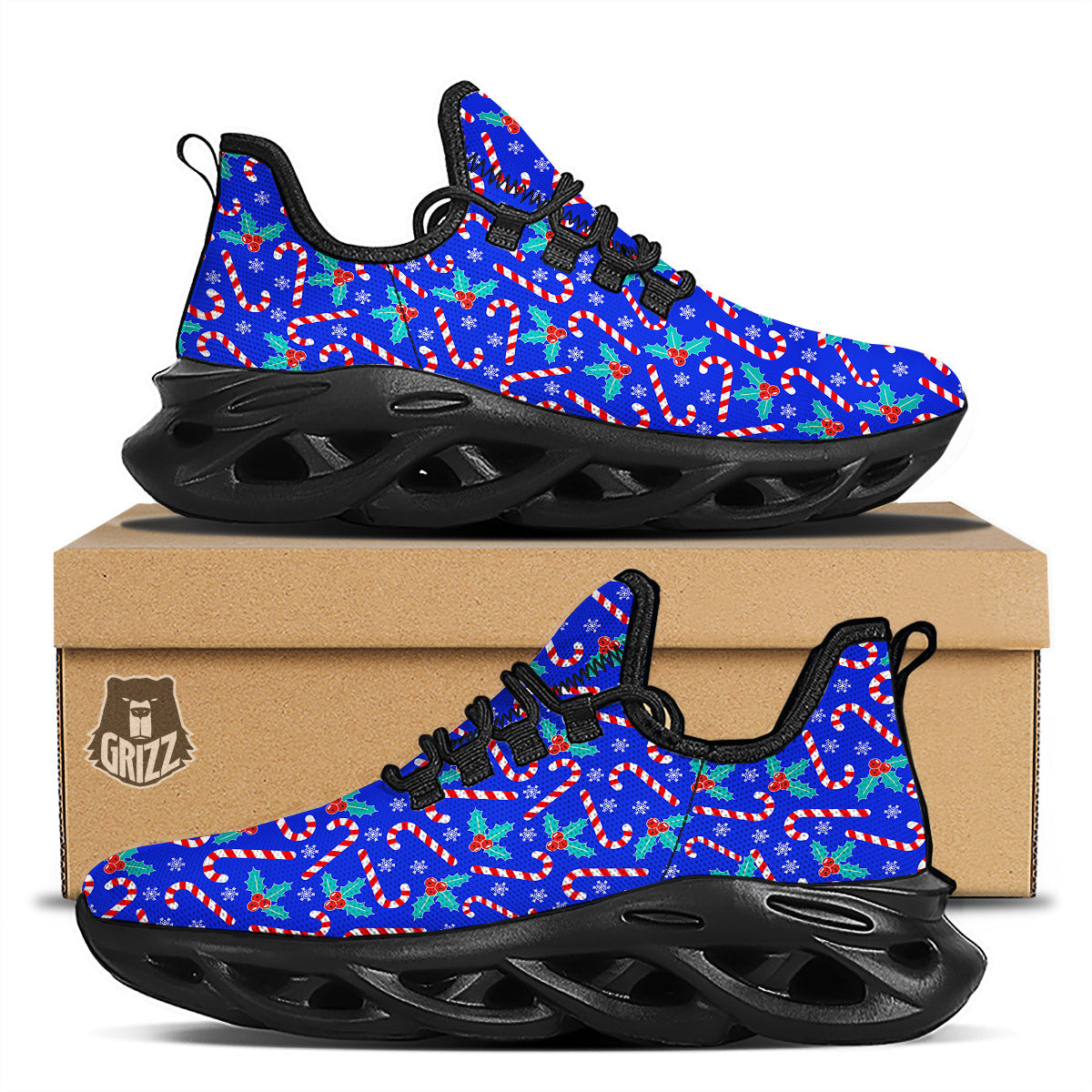 Candy And Christmas Berry Print Pattern Black Running Shoes-grizzshop
