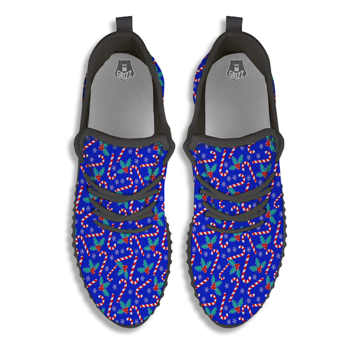 Candy And Christmas Berry Print Pattern Black Walking Shoes-grizzshop