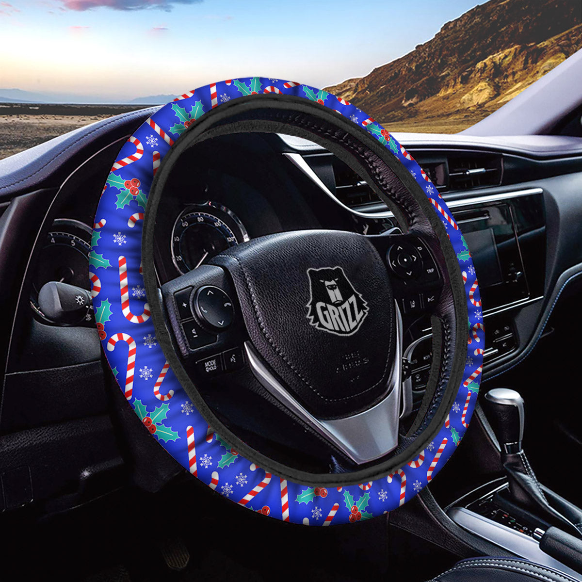 Candy And Christmas Berry Print Pattern Car Steering Wheel Cover-grizzshop