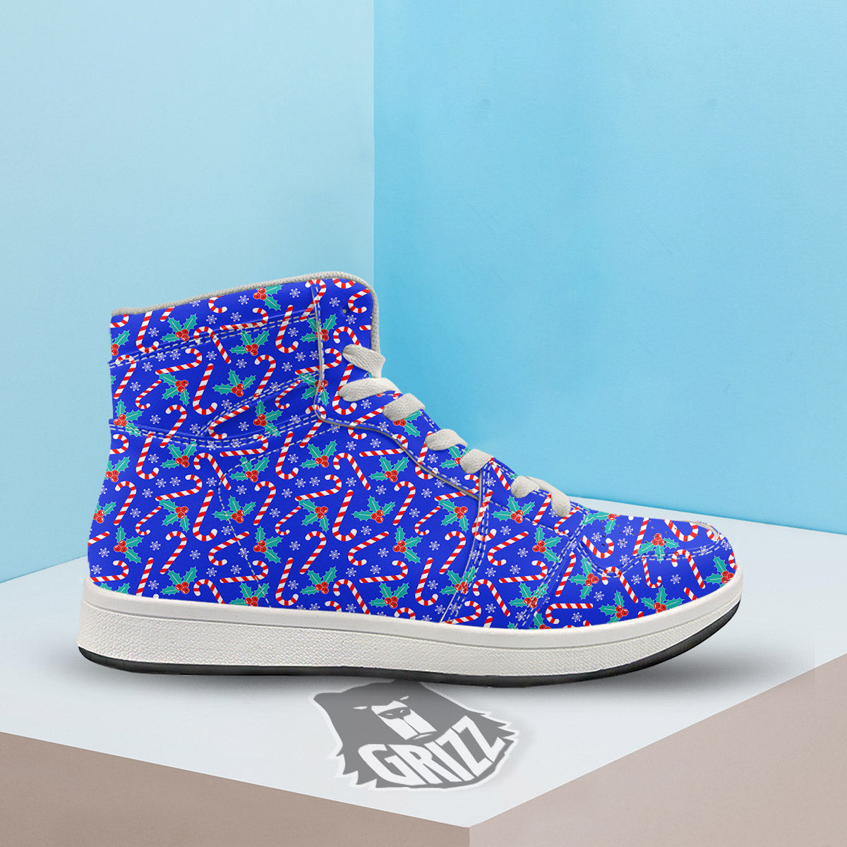 Candy And Christmas Berry Print Pattern High Top Sneakers-grizzshop