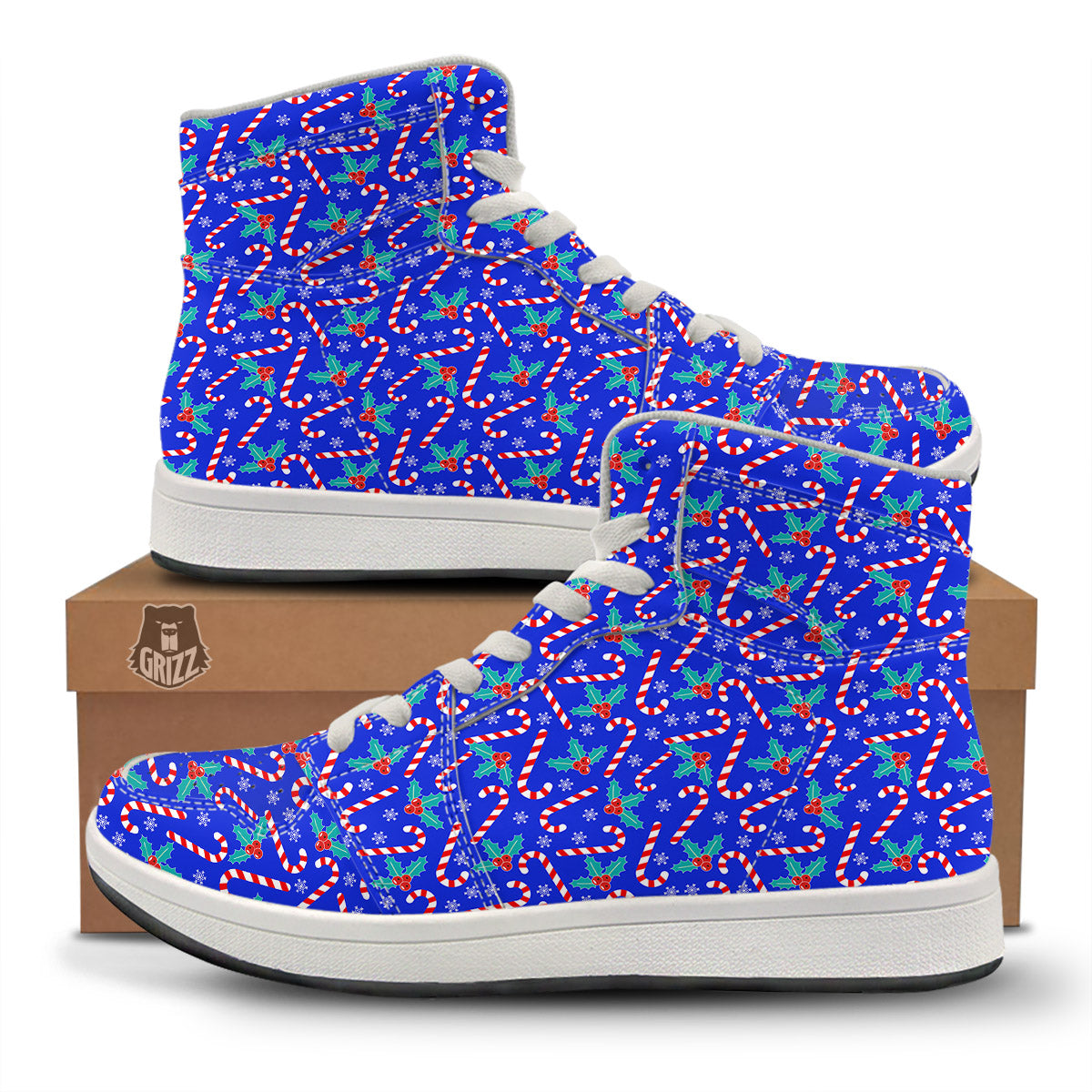Candy And Christmas Berry Print Pattern High Top Sneakers-grizzshop
