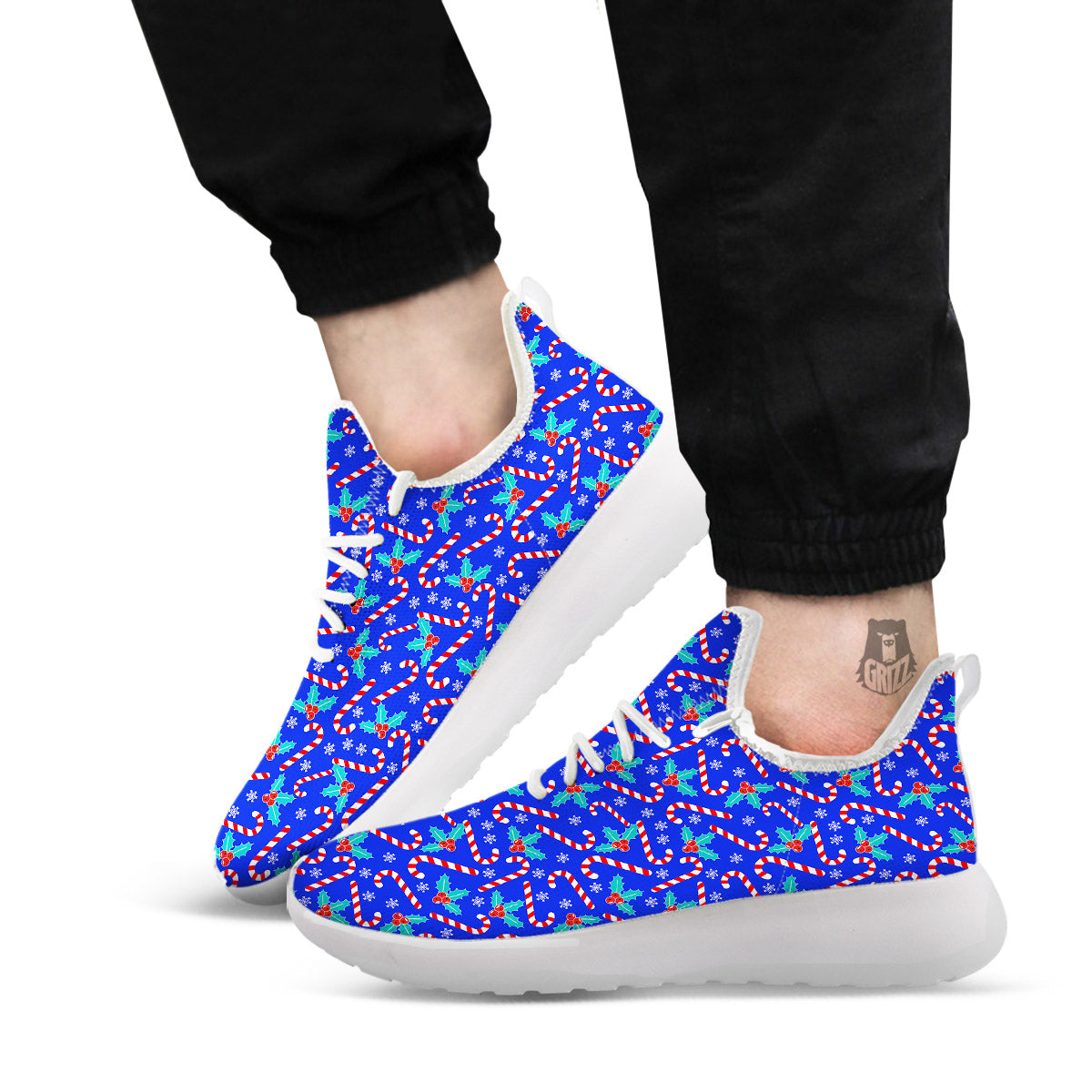 Candy And Christmas Berry Print Pattern White Athletic Shoes-grizzshop